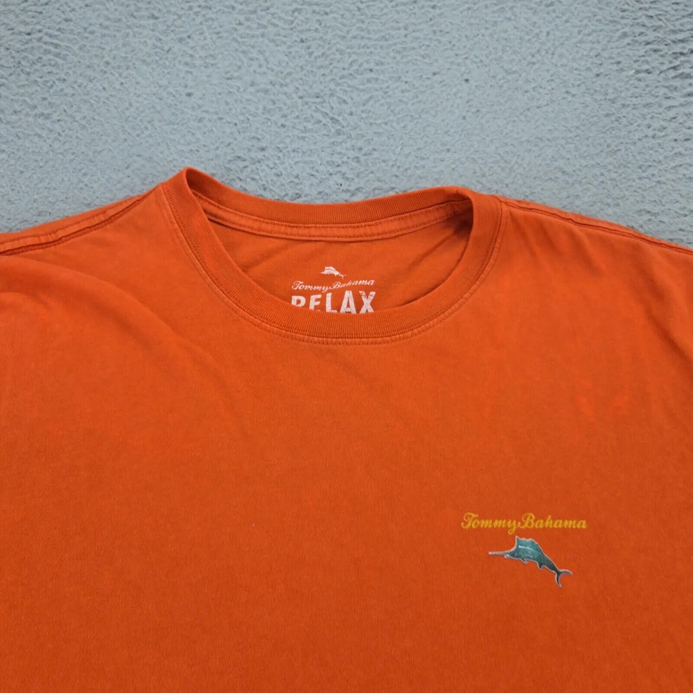 Tommy Bahama Shirt Mens Large Orange Rum Pa Pum Pum Graphic Short Sleeve Marlon - Picture 3 of 10